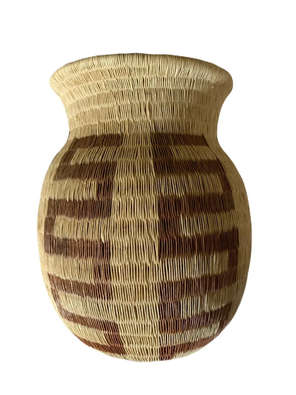 Wounaan Style Handwoven Basket Zig Zag Motif Panama Chunga Palm Tribal Art Vase